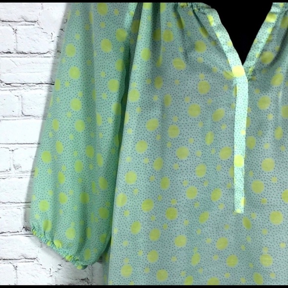 Loft Ann Taylor Petite Small Green yellow blouse - Picture 3 of 5